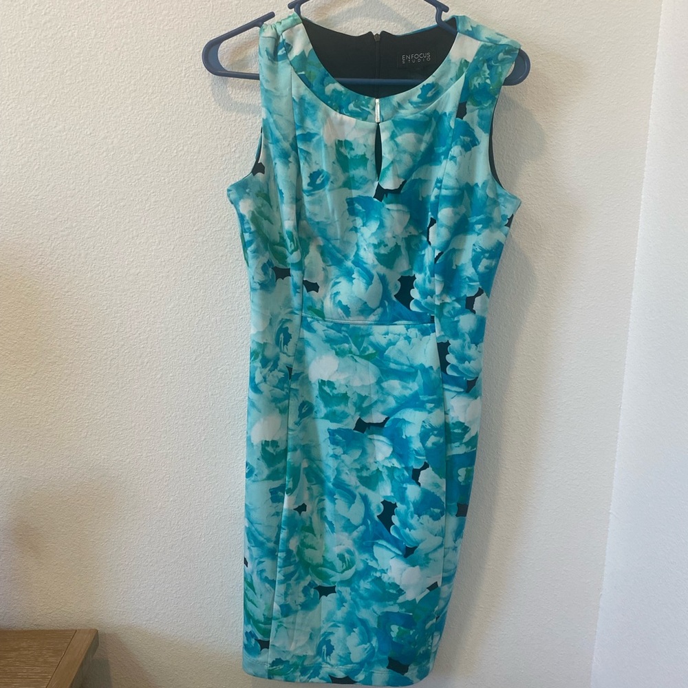 Turquoise dress with white and black shades